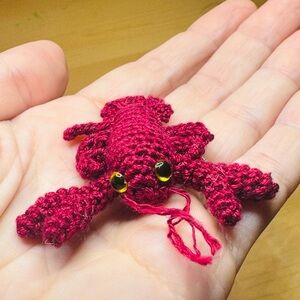 HANDMADE Crochet Tiny Amigurumi Lobster in Maroon Red